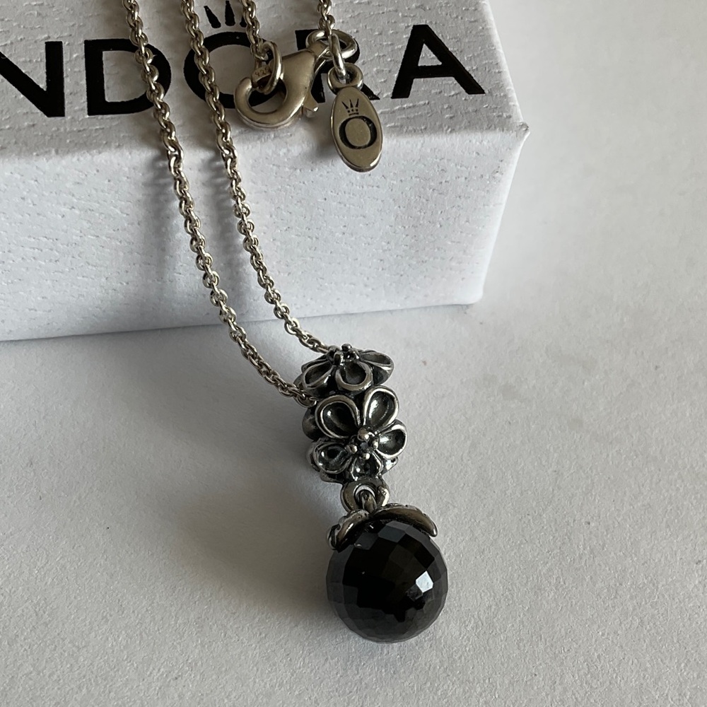 Pandora Silver Necklace with Black Onyx Bead Charm - Picture 3 of 5